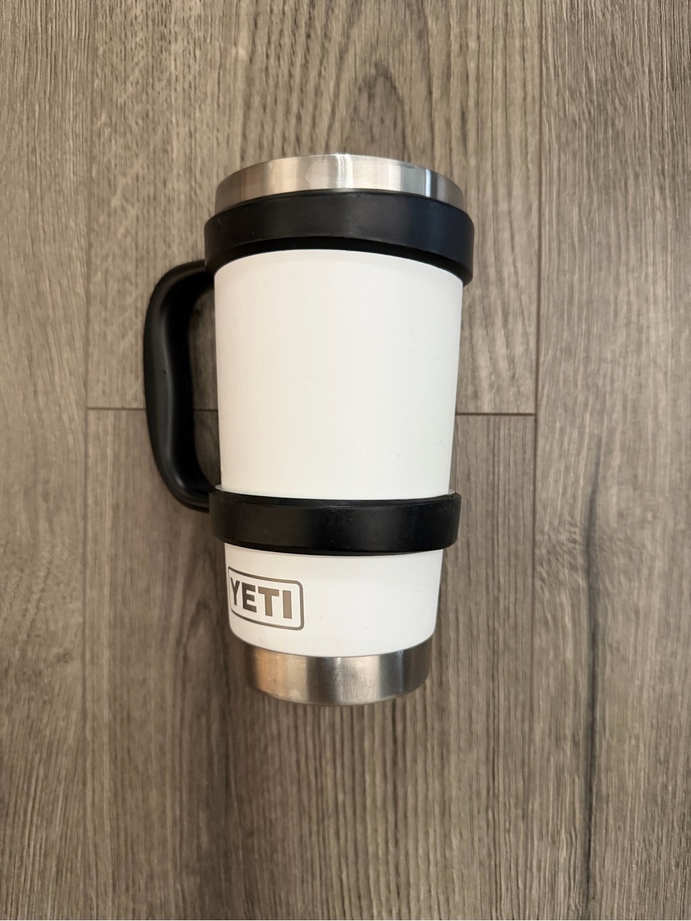 Yeti White Travel Mug with Black Handle and Bands - Picture 10 of 10